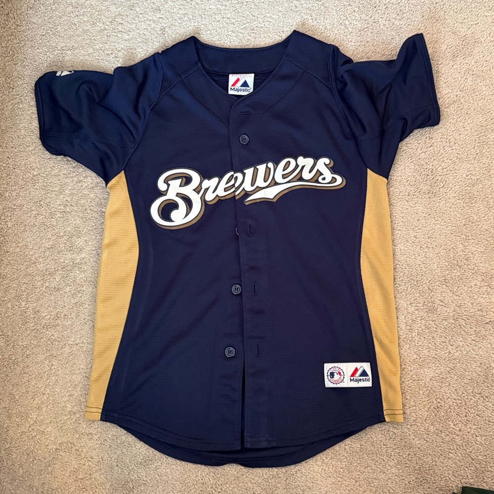 Majestic Brewers Navy and Gold Jersey